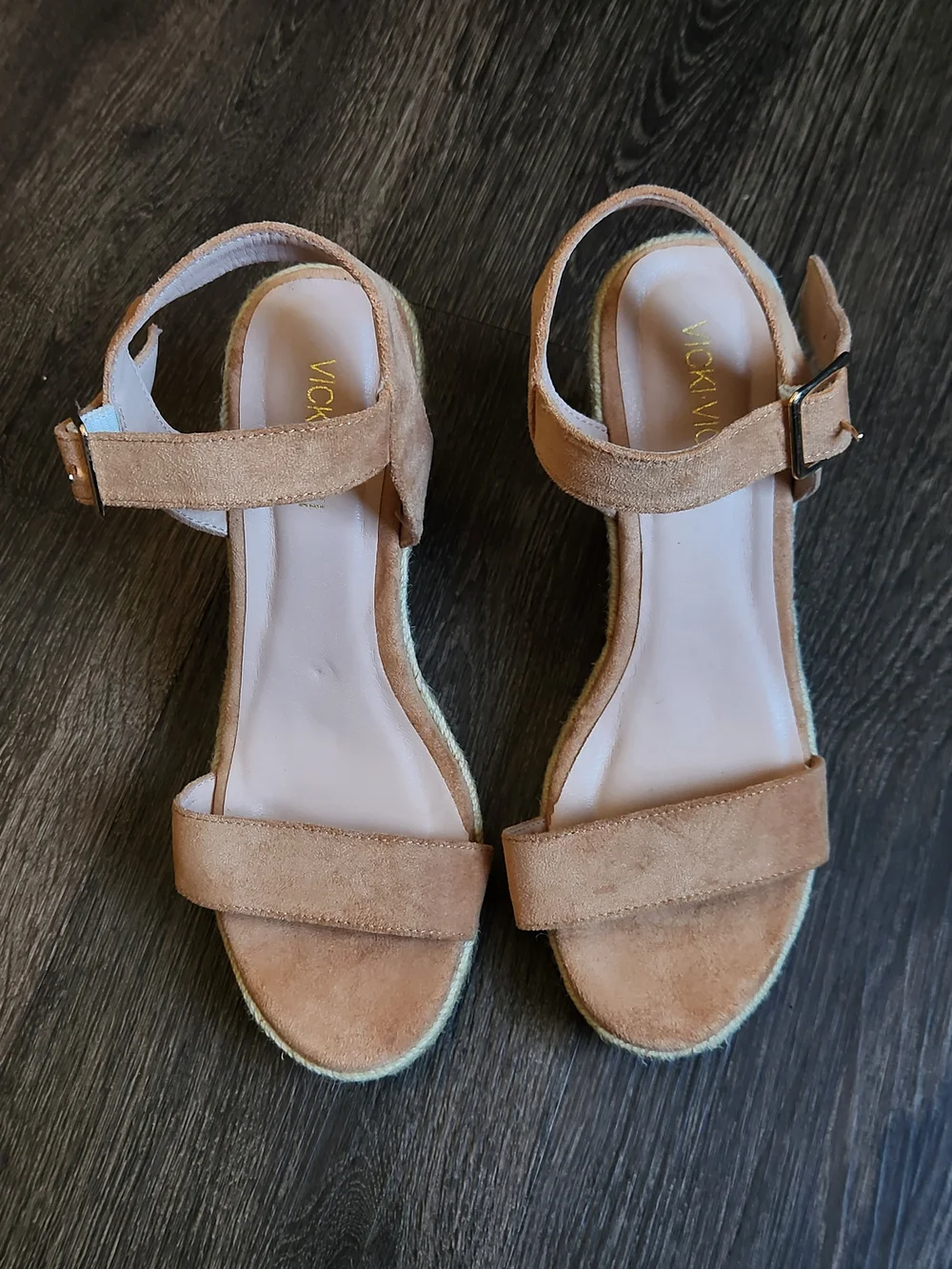 Suede Espadrille Wedge Sandals in Tan